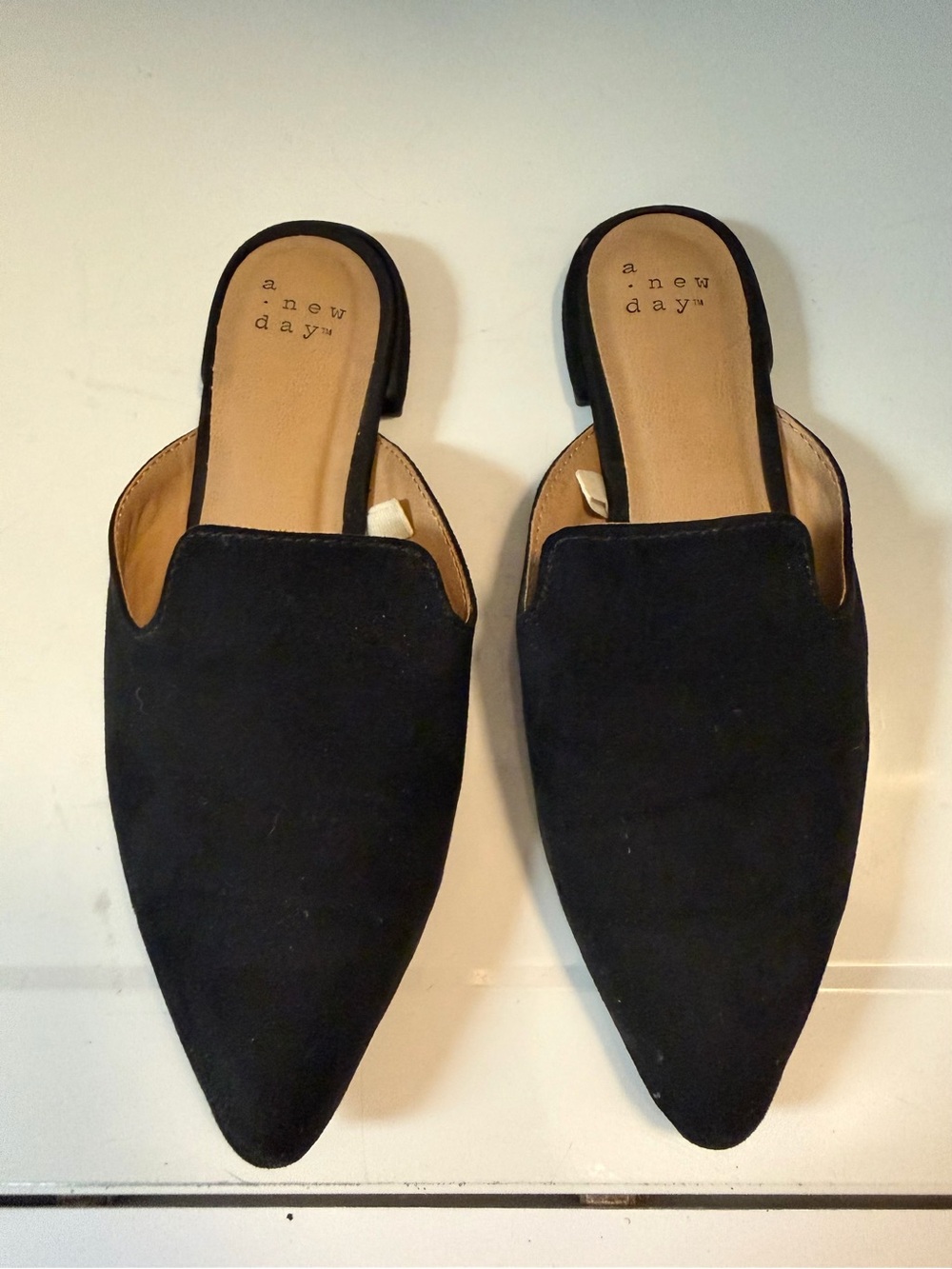 a new day Black Pointed Backless Suede Mules